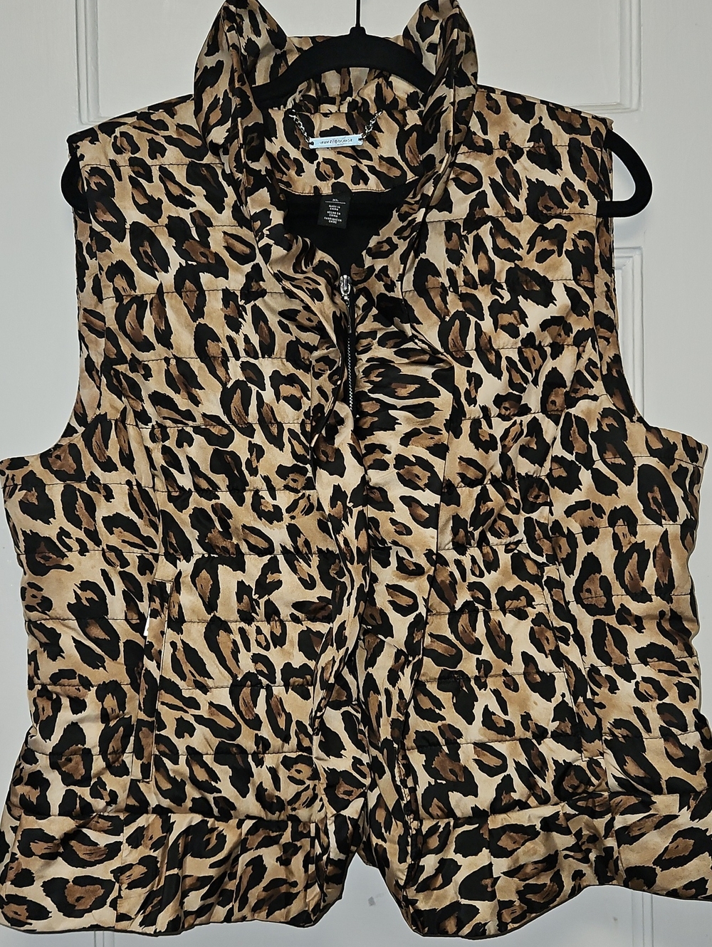 White House Black Market Leopard Print Puffer Vest in Tan and Black